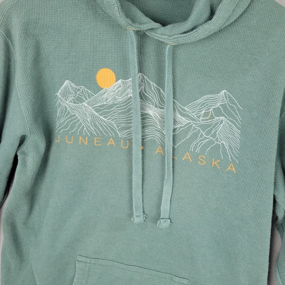 Prairie Mountain Screening Topography Hoodie Mens Large Dusty Teal Juneau Alaska - Picture 3 of 7